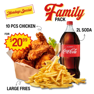 Monday Special: 10pc Fried Chicken + Fries + 2L Soda
